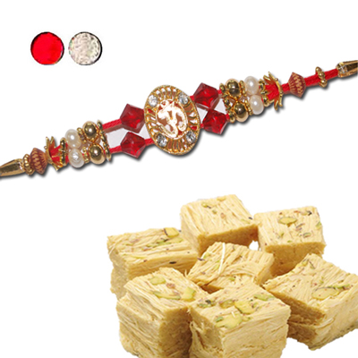 "Rakhi -FR- 8040 A(Single Rakhi),500gms of Haldiram Soan papdi Sweet - Click here to View more details about this Product